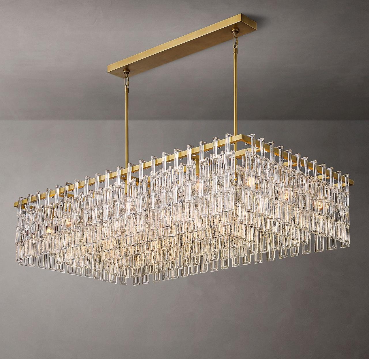 Brass and crystal linear chandelier